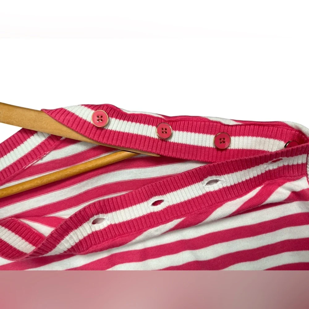 Talbots Pink and White Striped Boatneck Sweater Top - Picture 6 of 9